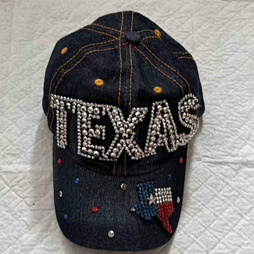 TEXAS Denim Rhinestone Baseball Cap embellished women’s 100% cotton‎